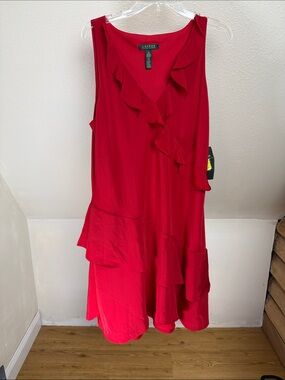 NWT LAUREN RALPH LAUREN Red Assymetrical Dress Size 16